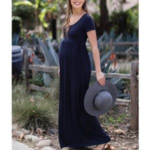 Pinkblush Navy Maternity Short Sleeve Maxi Dress S
